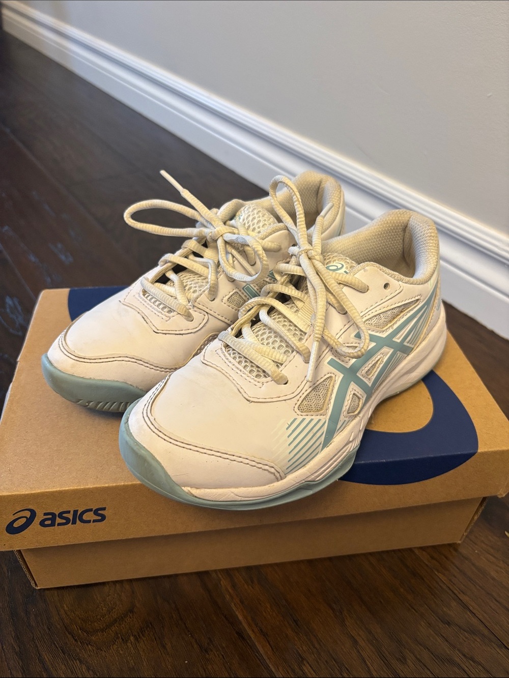 Asics Kids Tennis Shoes with Light Blue Accents